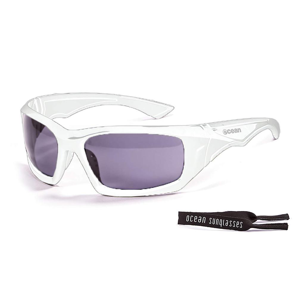 OCEAN Floating Sunglasses Wraparound UV Coated Recycled Shiny White Smoke [ANTIGUA] Shape, Protection, Impact-Resistant Lenses, Materials, (Polarized