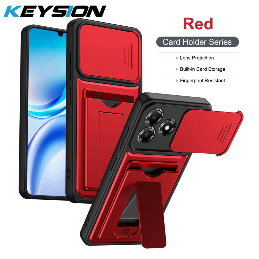 KEYSION Card Slot Holder Bag Phone Case for ZTE Blade A36 Slide Camera Protection Kickstand Shockproof Back Cover for Blade A36
