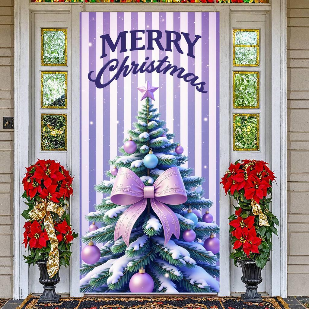 Merry Christmas Banner Purple Theme Christmas Decoration Display Christmas Banner Holiday Backdrop For Indoor Event Winter Xmas