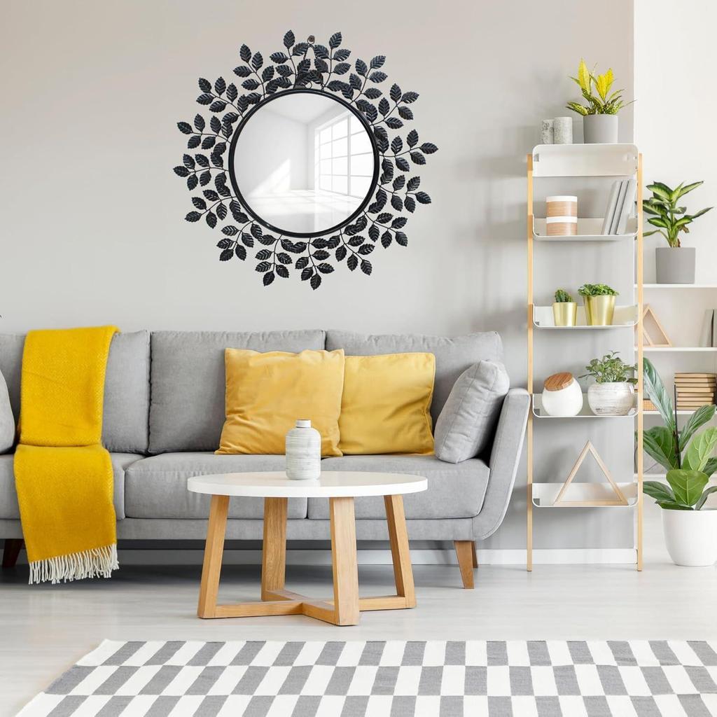 Rust Proof & Weather Proof Round Wall Mirror - Ideal Mirror for Living Room, Foyer Entryway, Wash Basin Area Shiny Black, 61 Cms | 24 Inches 1 Piece