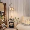 Chinese-Inspired Floor Lamp with Side Table and Storage, Perfect for Living Room Décor
