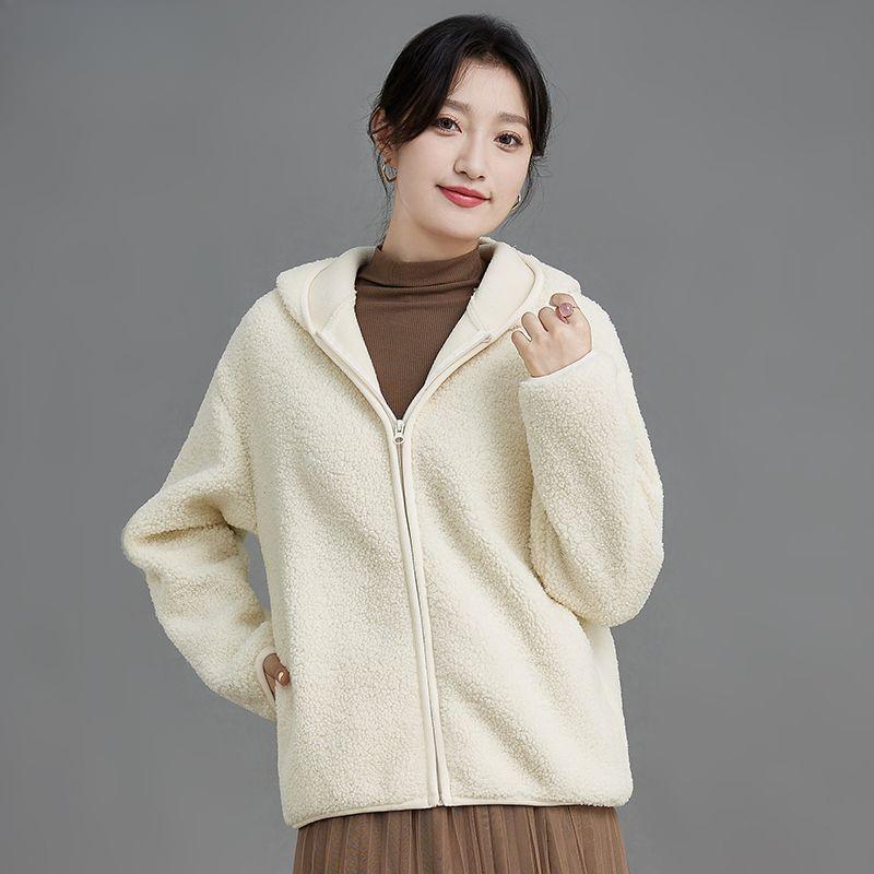 

Женская осенне-зимняя куртка короткая, кардиган с капюшоном из искусственного ягнячьего бархата, топ с плюшевой теплой подкладкой S бежевый