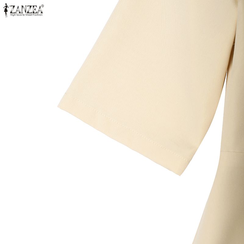 ZANZEA Women Short Sleeve Blouse and Cropped Pants Classic Two Piece Suit Sets