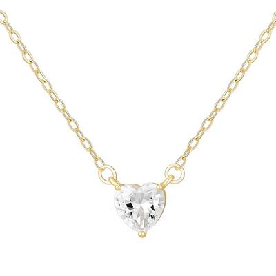 18k Gold Copper Alloy Necklace with Zircon Diamond Heart Pendant - Durable, No-Fade Clavicle Chain