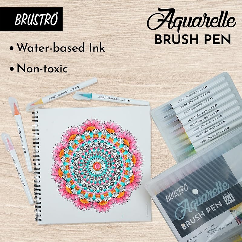 

Brustro Aquarelle Brush Pen | Set Of 24 | Refillable, Art Markers For Students, Adults, Colouring Pens, Colors, Art Supp 1 count (Pack of 24) коричневый