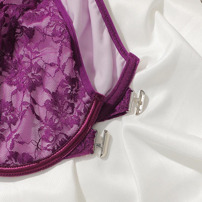 Plus-size undertøy med frontåpning for kvinner med store bryster, liten pustende blonder BH med stor cup