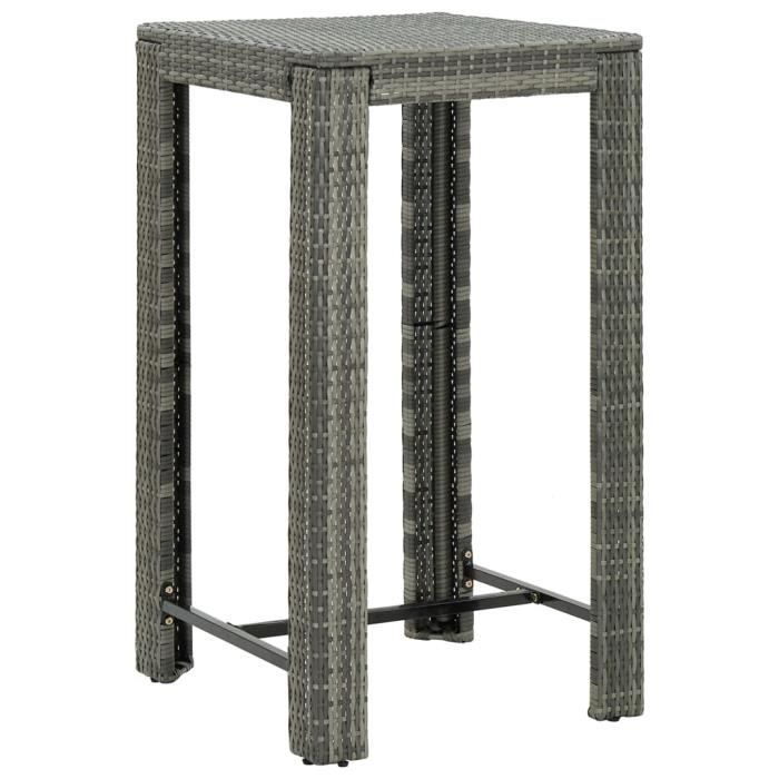Table de bar de jardin - VIDAXL - Gris - 60,5x60,5x110,5 cm - Résine tressée - 2 places
