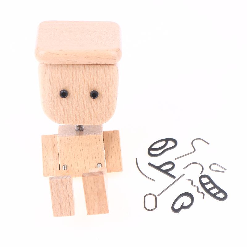 

Christmas Shaking Wooden Man Figurine With 12PCS Magnetic Expressions Charming Little Wood Robot Figure Ornaments Car Decoration