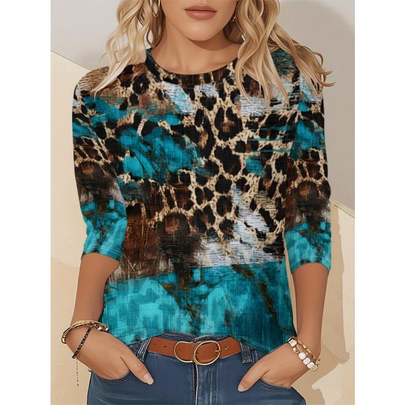 Leopard Pattern Color Splicing Elegant Style Autumn and Winter New Products Full Body Printing