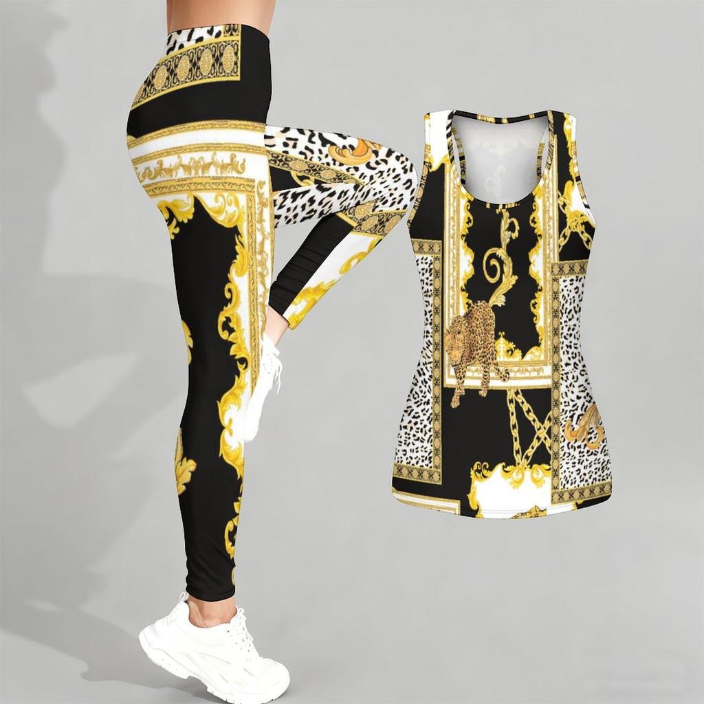 Animal Printed Yoga Outfit for Women Fashion Workout Leggings Fitness Sports Casual Yoga Set Sports Suit