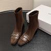 7CM brown fashion suede elastic boots British style versatile square head metal fasteners fashionable rear zipper small short boots