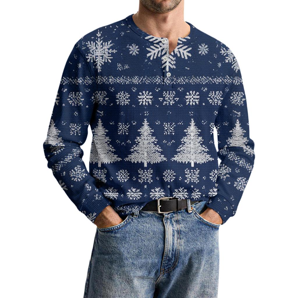 Men's Casual Knit Button-Up Long-Sleeve Shirt