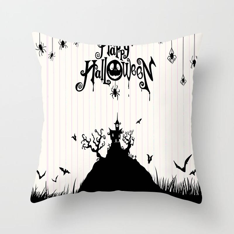 New Halloween Black and White Skull Pumpkin Printed Peach Leather Velvet Pillowcase Sofa Office Cushion Cover