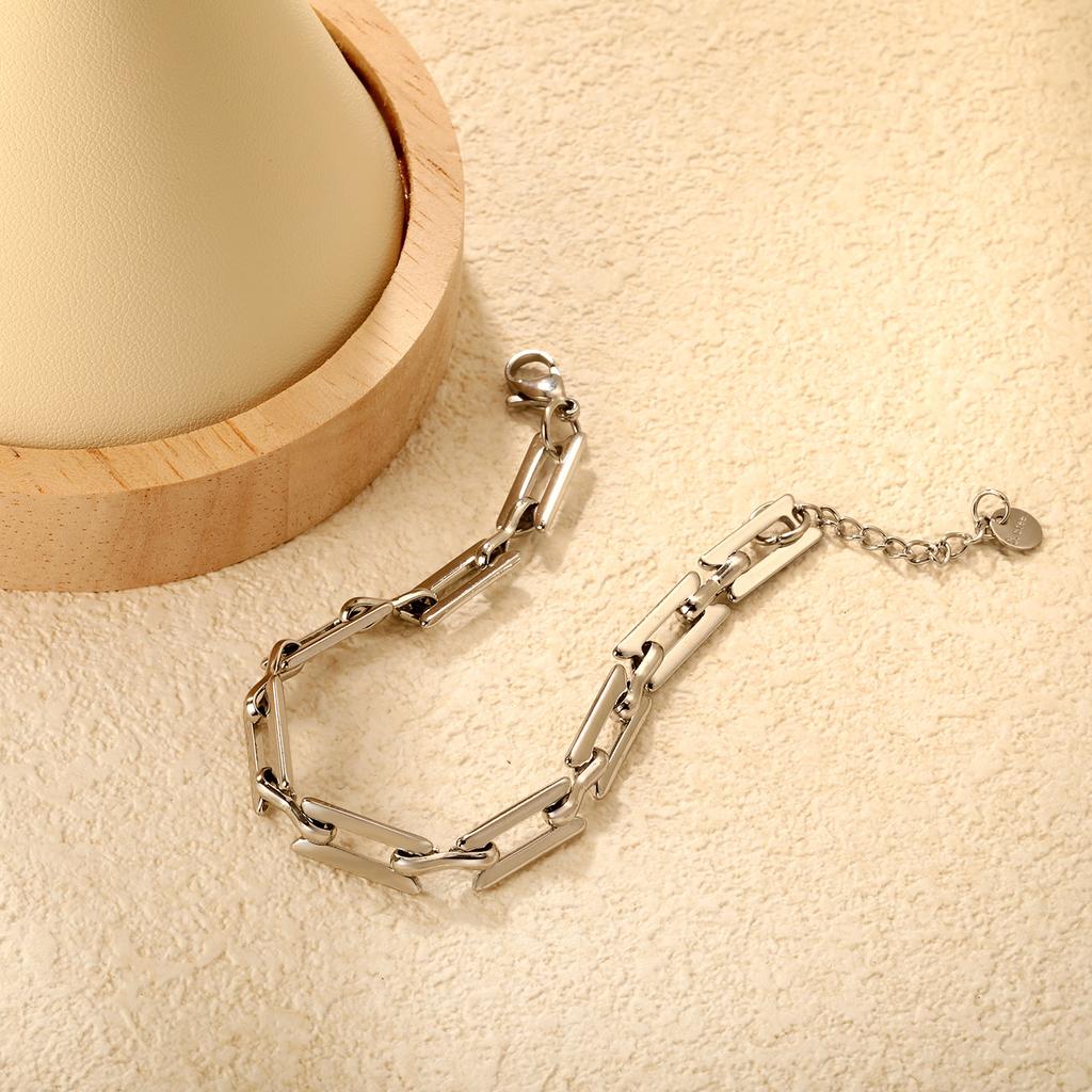 18K Stainless Steel Bracelet Women's Fashion Popular Stackable Wear with I-shaped Chain Bracelet
