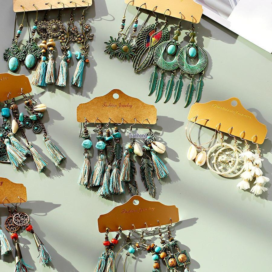 Bohemian Ethnic Retro Earring Set: 3-Piece Hanfu & Nepal Style for Women