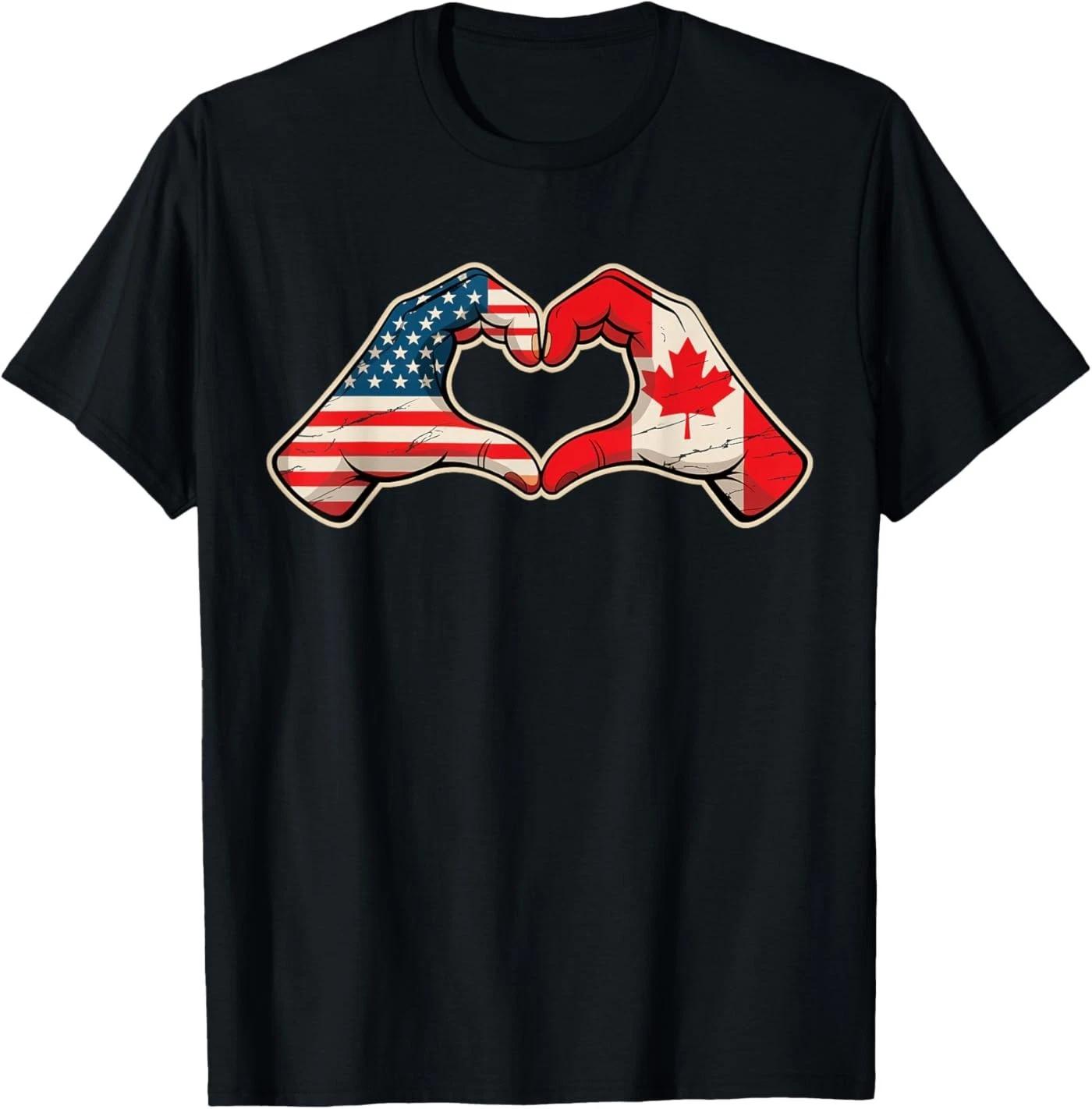 Half Canadian Half American Canada USA Flag Heart T-Shirt L