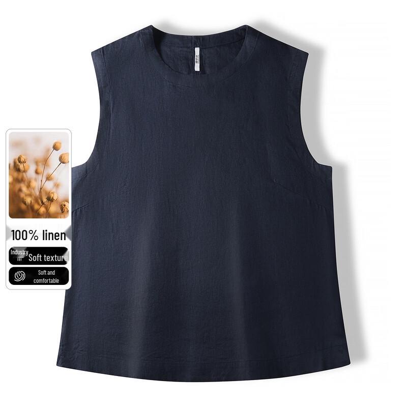 Snowflying 100% Linen Sleeveless Vest for Women M темно-синий