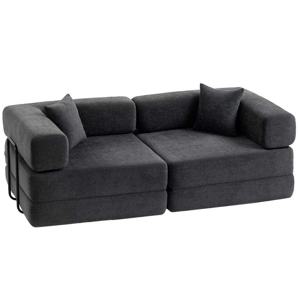 Convertible Sofa, 2-Seater, Chenille Sofa Bed 198 cm, Wide Seat, 2 Cushions, Dark Grey