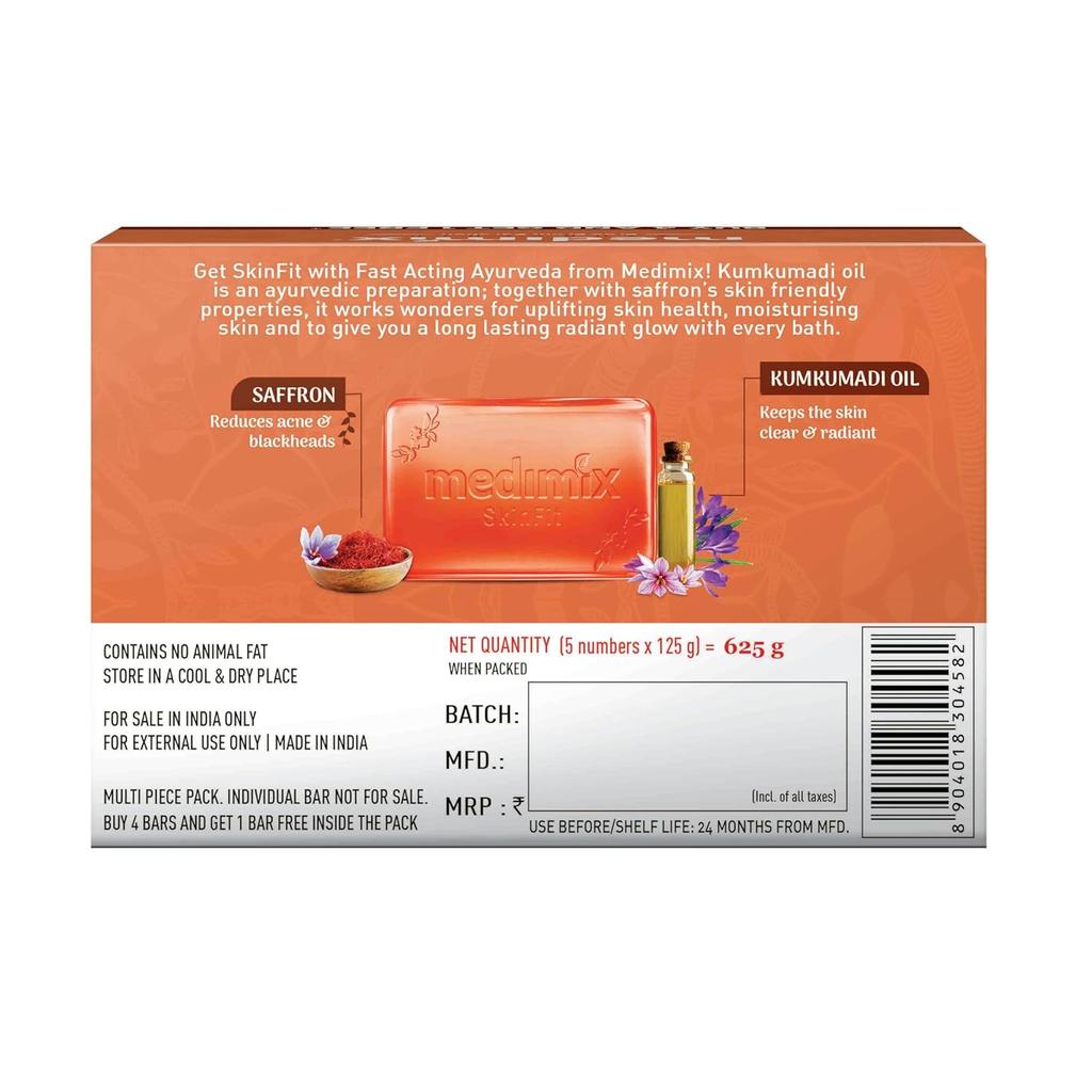 Medimix Ayurvedic Kumkumadi Bathing Soap Bar With Saffron For Radiant Glow & Moisturised Skin | Natural Herbal Paraben-Free Vegan | 125Gm X 5 Soap