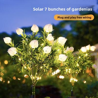 LED Solar Simulation Gardenia Flower Lamp Atmosphere Lamp Outdoor Garden Balcony Decoration Lamp Ground Inserted Lawn Lamp
