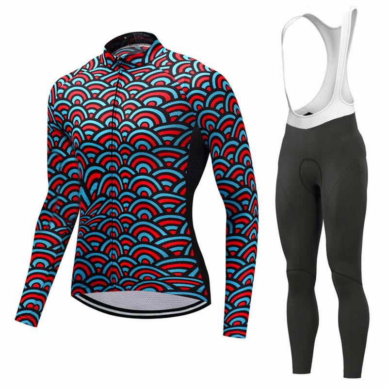 Men Women Cycling Jersey Set Long Sleeve Mountain Road Bike Outfit Breathable Quick Dry