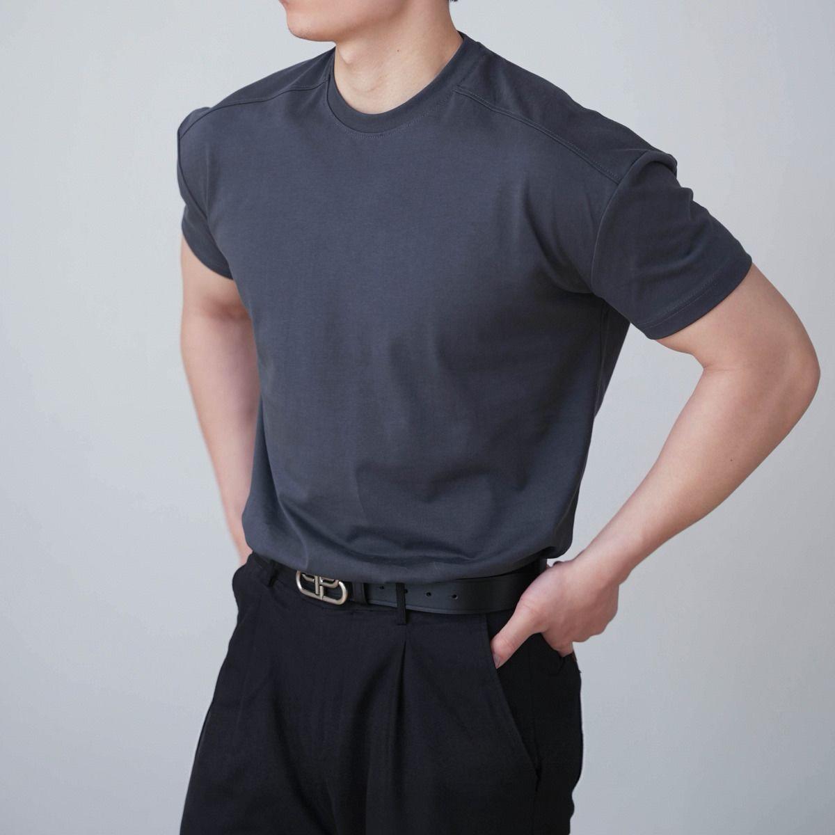 

Spring/Summer Trendy Solid Color Shoulder Pads Casual Round Neck Short Sleeve Top Extra Large