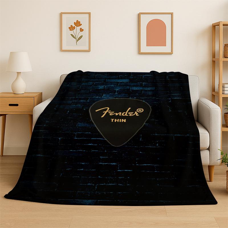 Retro Fender Logo Guitar Instruments Music Flannel Blanket Soft Warm Throw Blanket for Bedroom Living Room Bed Travel Picnic 75x90cm