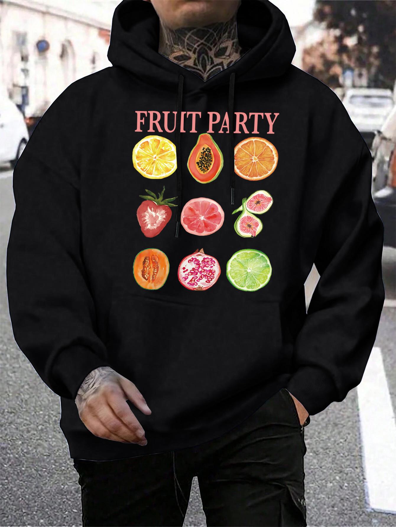 

Fruit Party Lemon Strawberry Print Hoodies Man Fleece Comfortable Hoody Casual Hip Hop Streetwear Soft All-Match Pullovers 3XL