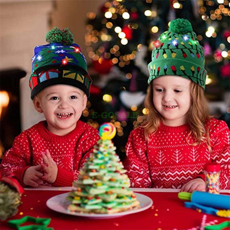 LED Christmas 3D Embroidery Image Unisex Winter Beanie Cap with Light Up Colorful LEDs for Beach & New Year