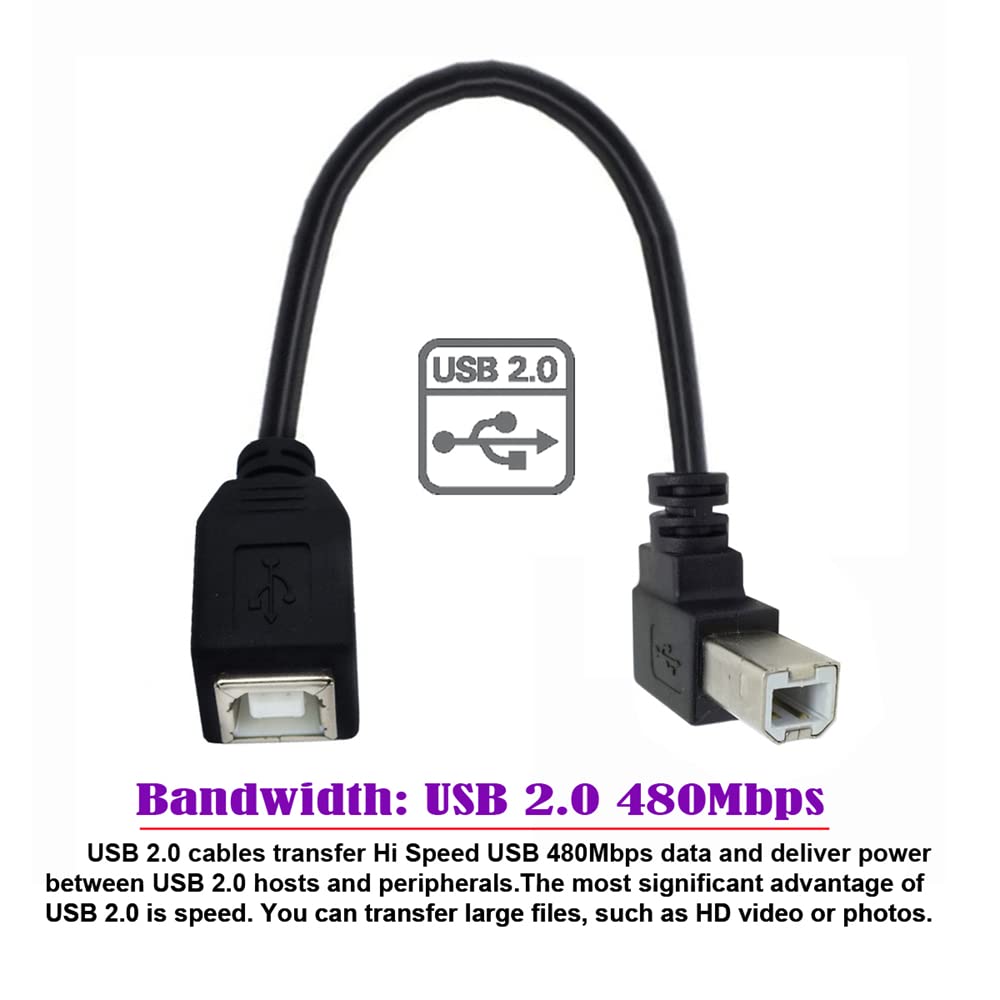 Cabo de Extensão USB Tipo B Macho para Fêmea NFHK 90 Graus para Cima 20cm para Impressora Scanner Disco 2.0