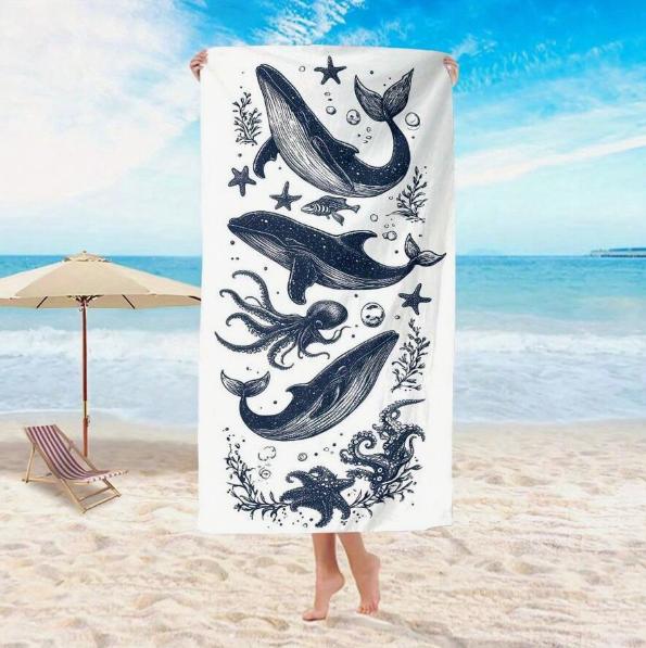 1pc Microfiber Large Tropical Ocean Animal Print Beach Towel Absorbent Soft Large Size Suitable for Adults Travel Beach Towel