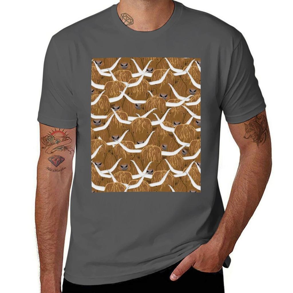Scottish Highland Cows Tshirt Casual Minimalist Short Sleeve Top Tshirt