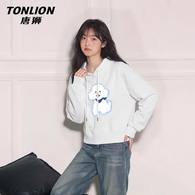 TonLion Women s Hooded Cute Dog Graphic Short Hoodie M