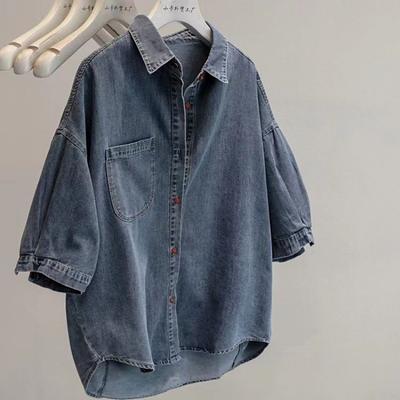 Damen-Cowboyhemd Frühling Herbst Bequemes Polokragen Damen Oberteile Locker Einreiher Mode Damen Bluse