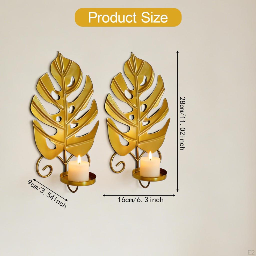 2x Wall Mounted Leaf Candle Holder Figurine Photo Props Decorative Gold Accessories for Desktop