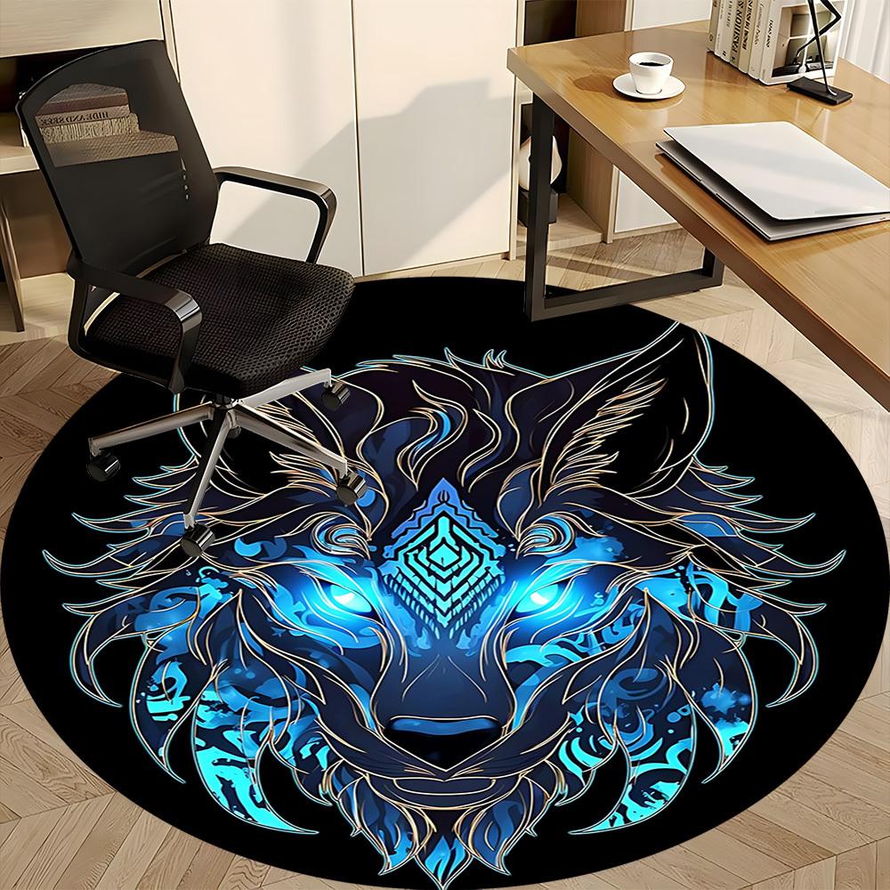 1pc Wolf Head Chair Carpet for Office, Round Non-Slip Durable Large Size Office Carpet, Suitable for Office, Beautiful Decoration