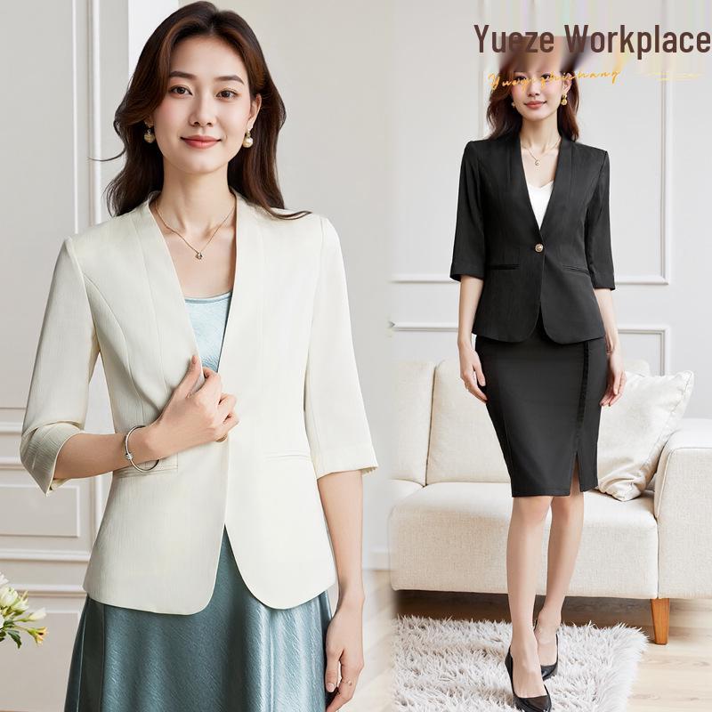 

2025 Women s Spring Slim Fit Seven-Sleeve Blazer - Waist-Cinching, Small Size Casual Jacket L