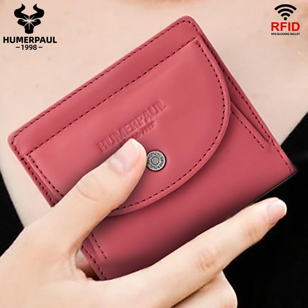 Humerpaul Ladies Clutch First Layer Cowhide Wallet Thin Wallet Large Capacity Coin Bag with Photo Window Coin Purse