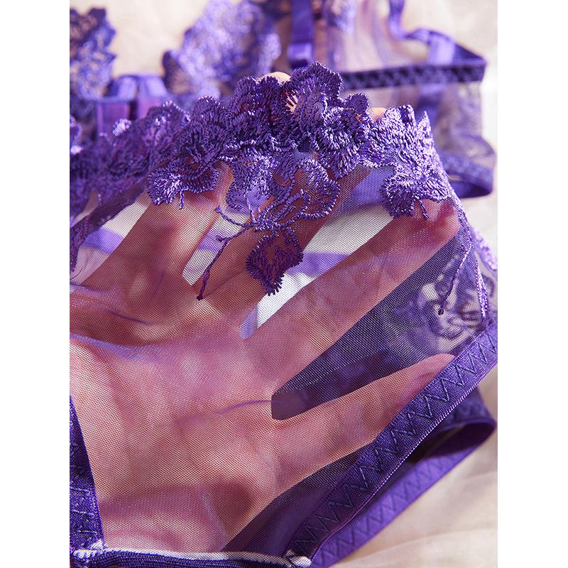 French Purple Lace Embroidery Two-Piece Bra Set