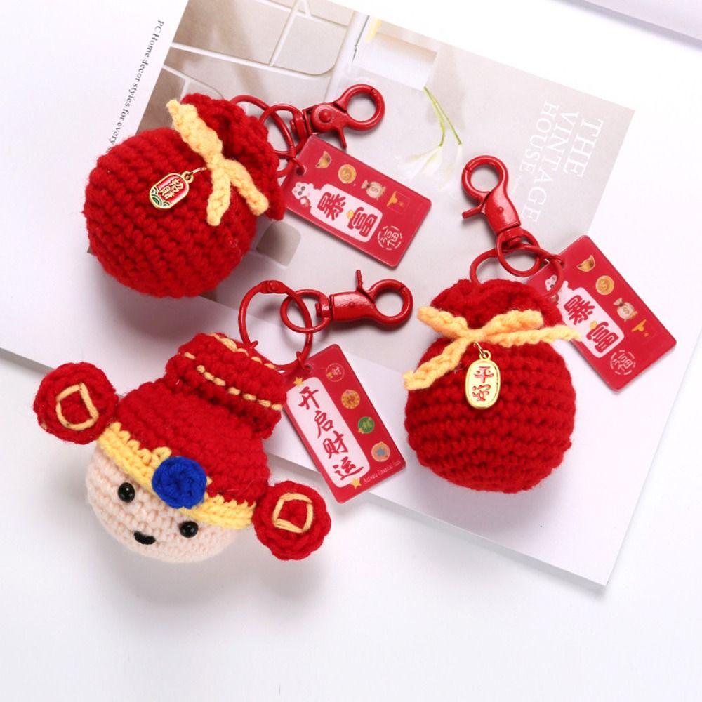 New Year Fu Bag Keychain Car Keyring Knit Doll Pendant Cute Lucky Keychain  Women