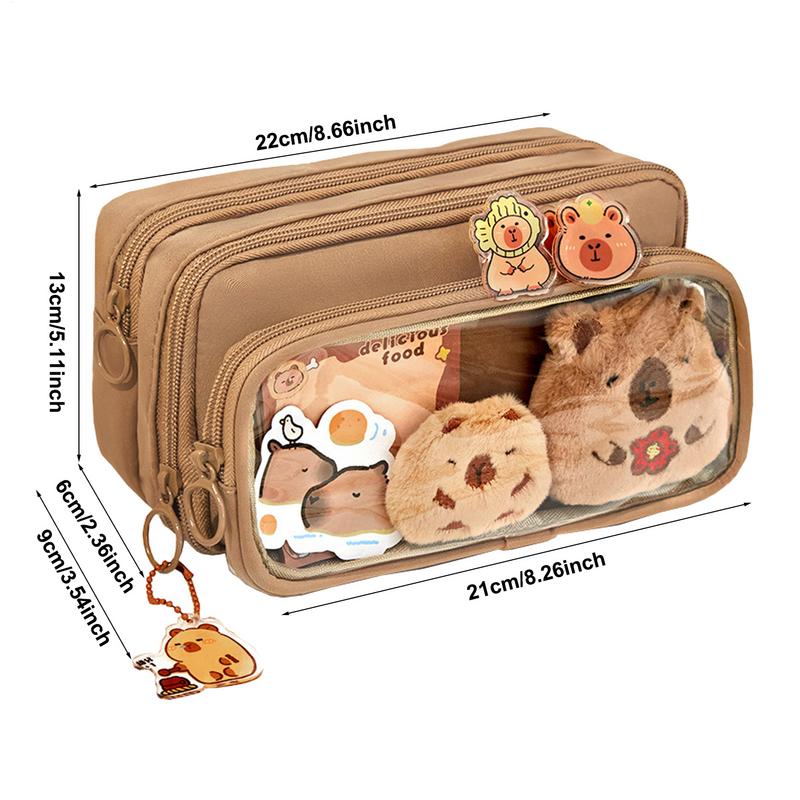 Pencil Bag Pen Storage Bag Capybara Print Cute Pencil Pouch With 10 Compartments for Office Students Organizer School Stationery
