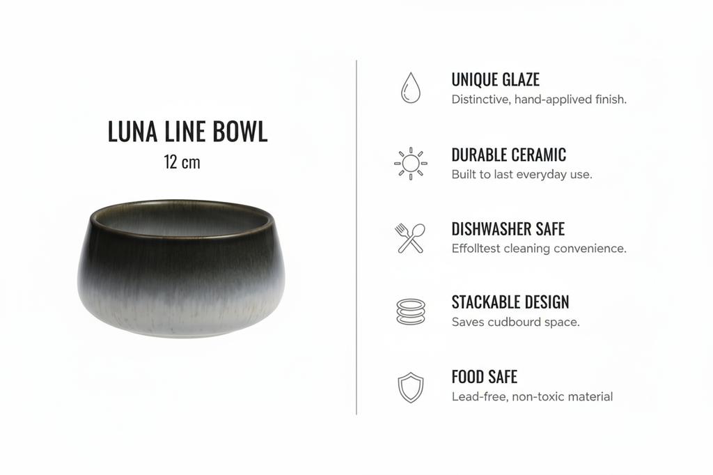 LUNA LINE CERAMIC BOWL 12 CM ELEGANT DESIGN