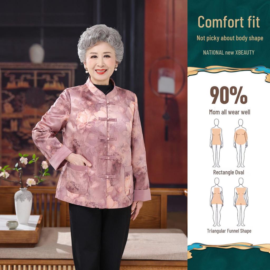 Stylish Spring Autumn Chinese Jacket for Middle-Aged Women: 60s-70s Versatile Long Sleeve