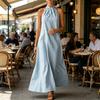 Rochie Maxi de Vară pentru Femei Fără Mâneci cu Gât pe Gât A-line Lungă Casual Fluidă pentru Plajă Vacanță Rochie de Soare