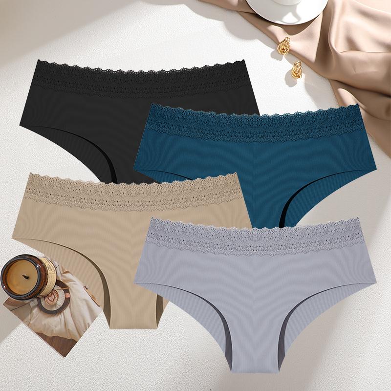 4Pcs/Set Sexy Hollow Lace Panties Girl Underwears Ladies Briefs Plus Size Panty Seamless Soft Female Panties Low Waist Lingeries