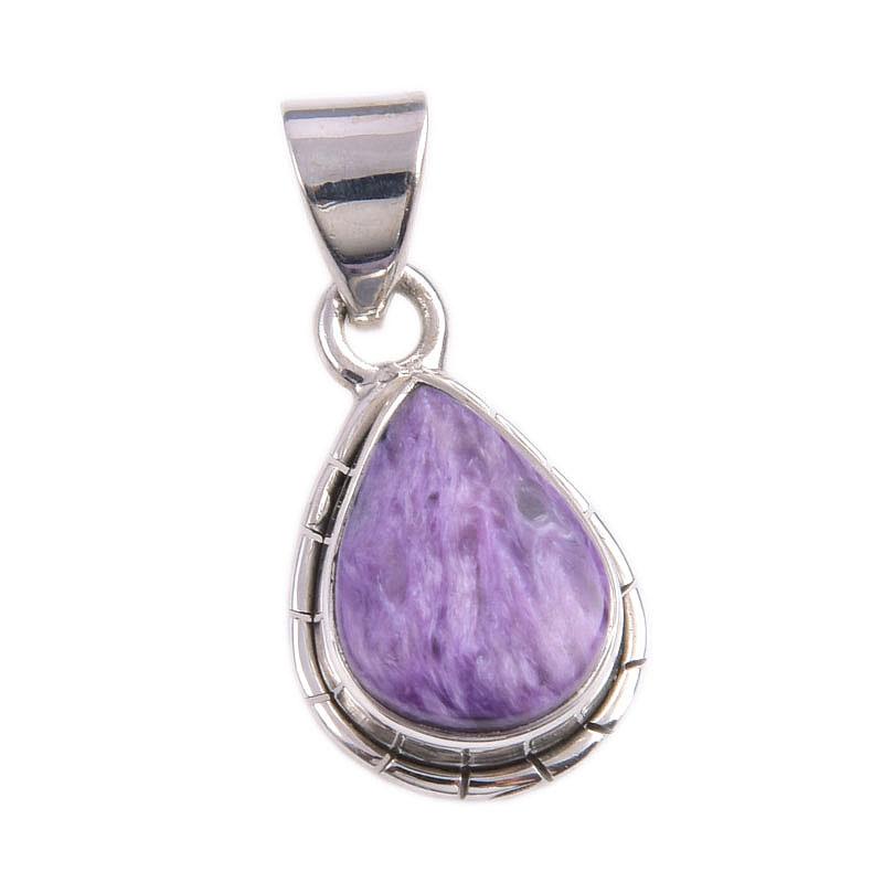 Natural Charoite Gemstone Handmade 925 Solid Sterling Silver Pendant 1.25'' t8s53