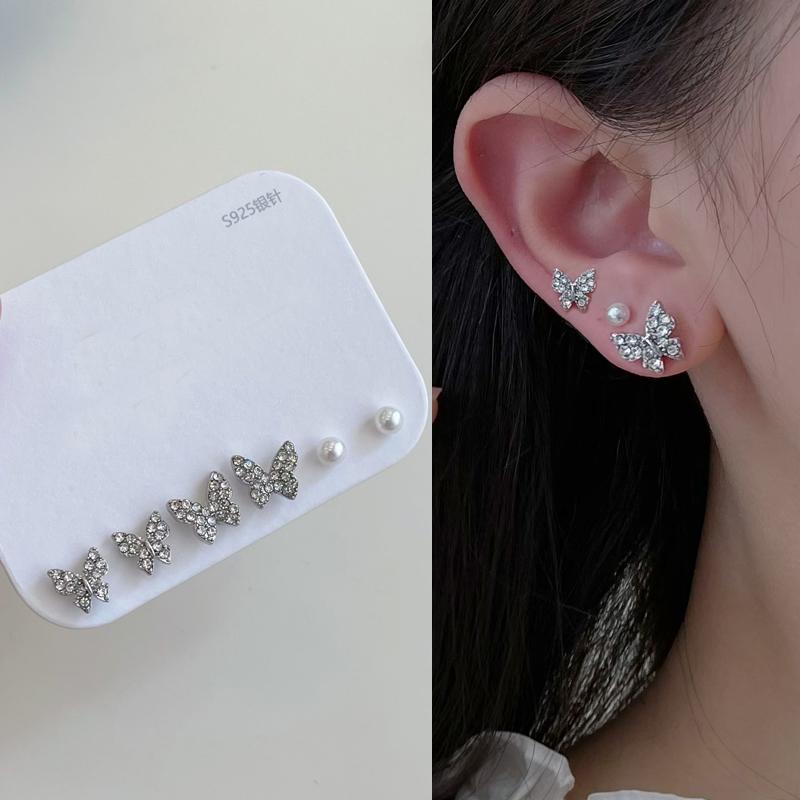 

Модные серьги-гвоздики с жемчугом и кристаллами циркония, комплект серег-гвоздиков для женщин, вечерние свадебные украшения для девочек