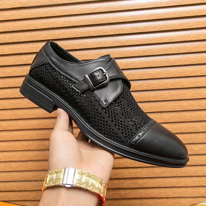 

Перфорированная кожаная обувь Мужские лоферы Дышащая летняя мужская деловая повседневная обувь Мягкая удобная кожаная мужская обувь 46 чёрный