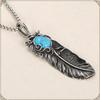 [ZIYMU] Feather Necklace, Indian Jewelry, Turquoise Pendant, Silver, Men's, 60cm Zm-p-029tc60