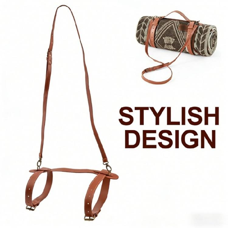 Shoulder Blanket Holder with PU Leather Look, Metal Hardware and Secure Blanket Hold for Travel Use, Camp Carry and Daily Blanket Transport